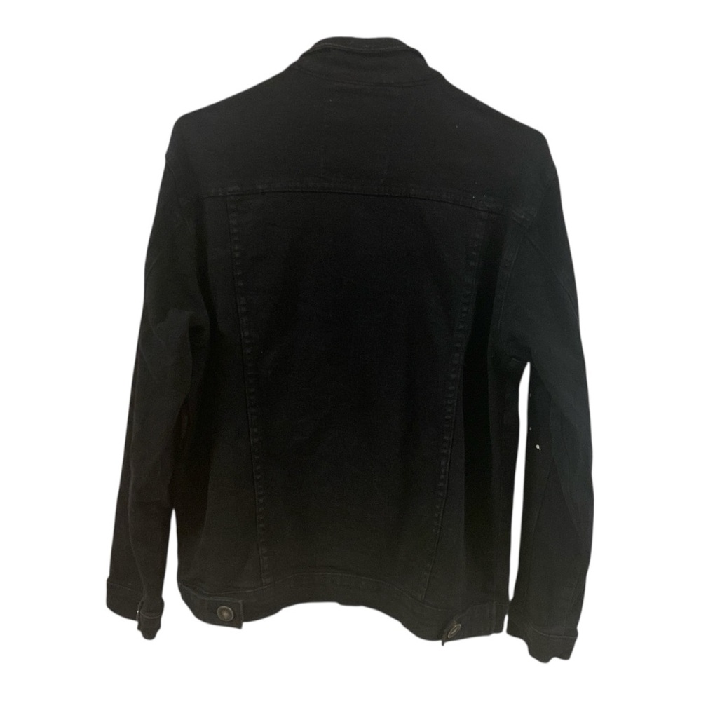 Road Narrows NYC Black Denim Button Down Jacket Size L Embroidered Distressed - Picture 12 of 16